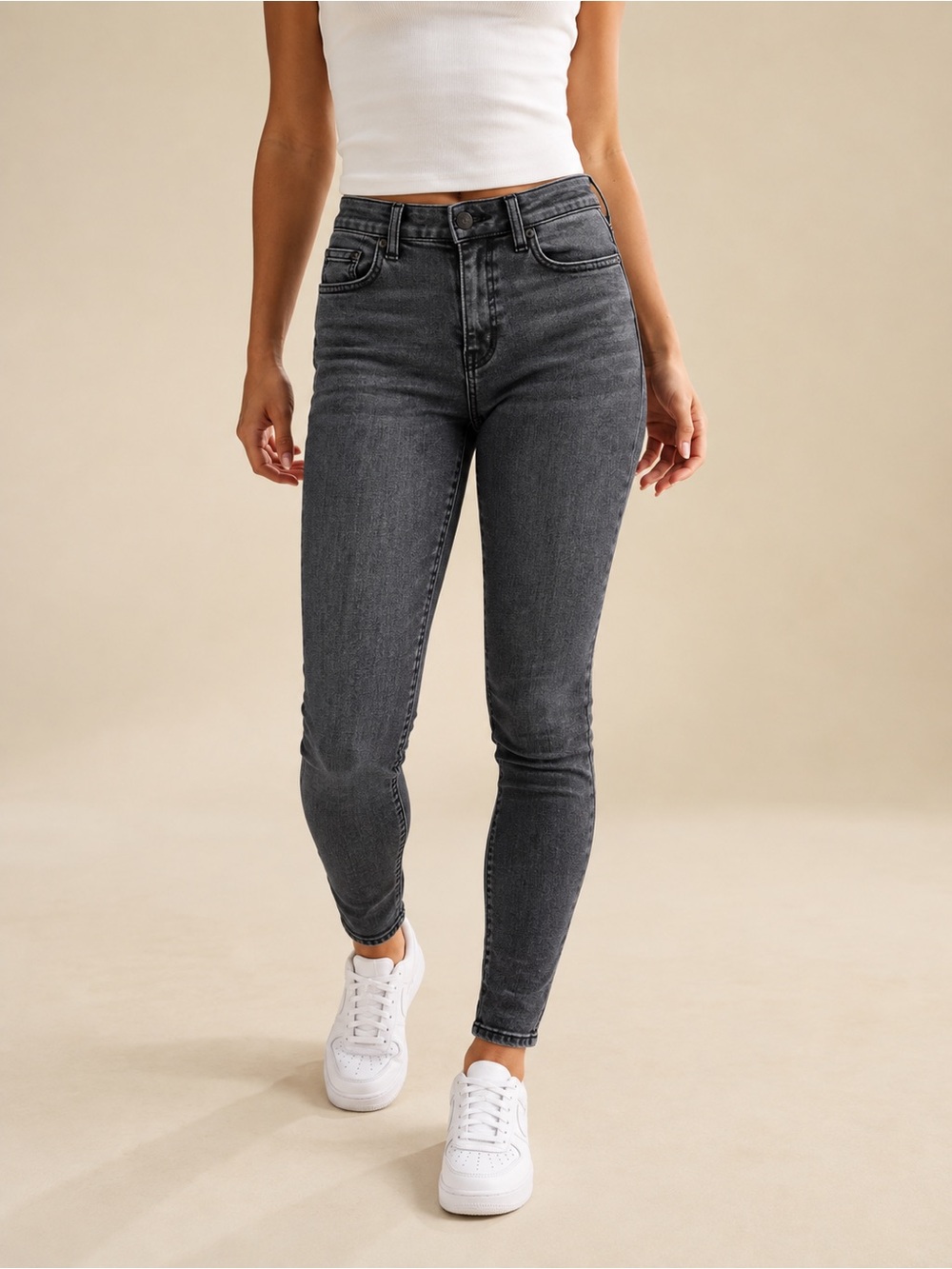 American Eagle Skinny Jeans Charcoal Grey Wash Stretch Sz 00 / 25, Inseam 26